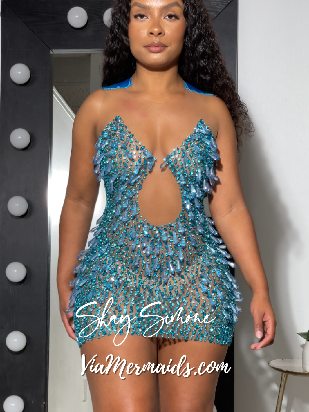 The Tiani Crystal Sheer Dress with Chandelier Crystals