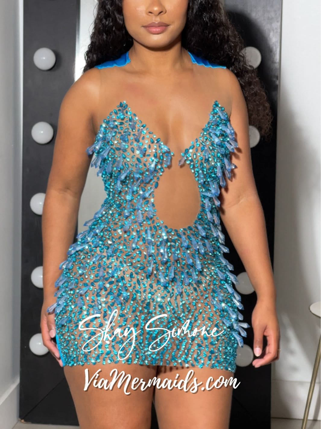 The Tiani Crystal Sheer Dress with Chandelier Crystals