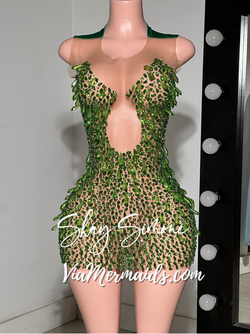 The Tiani Crystal Sheer Dress with Chandelier Crystals