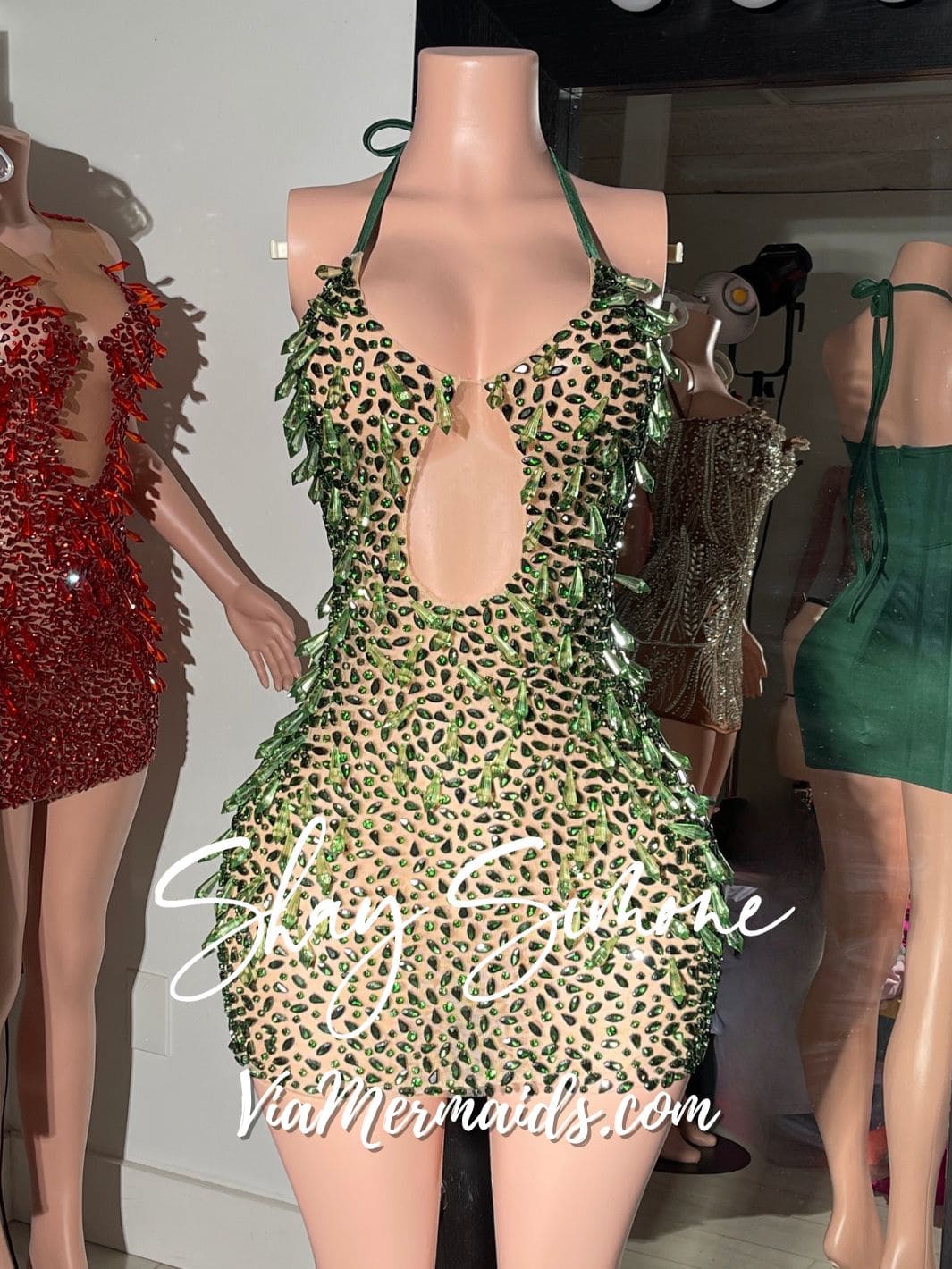 The Tiani Crystal Sheer Dress with Chandelier Crystals