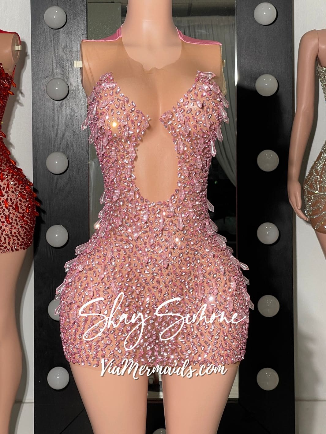 The Tiani Crystal Sheer Dress with Chandelier Crystals