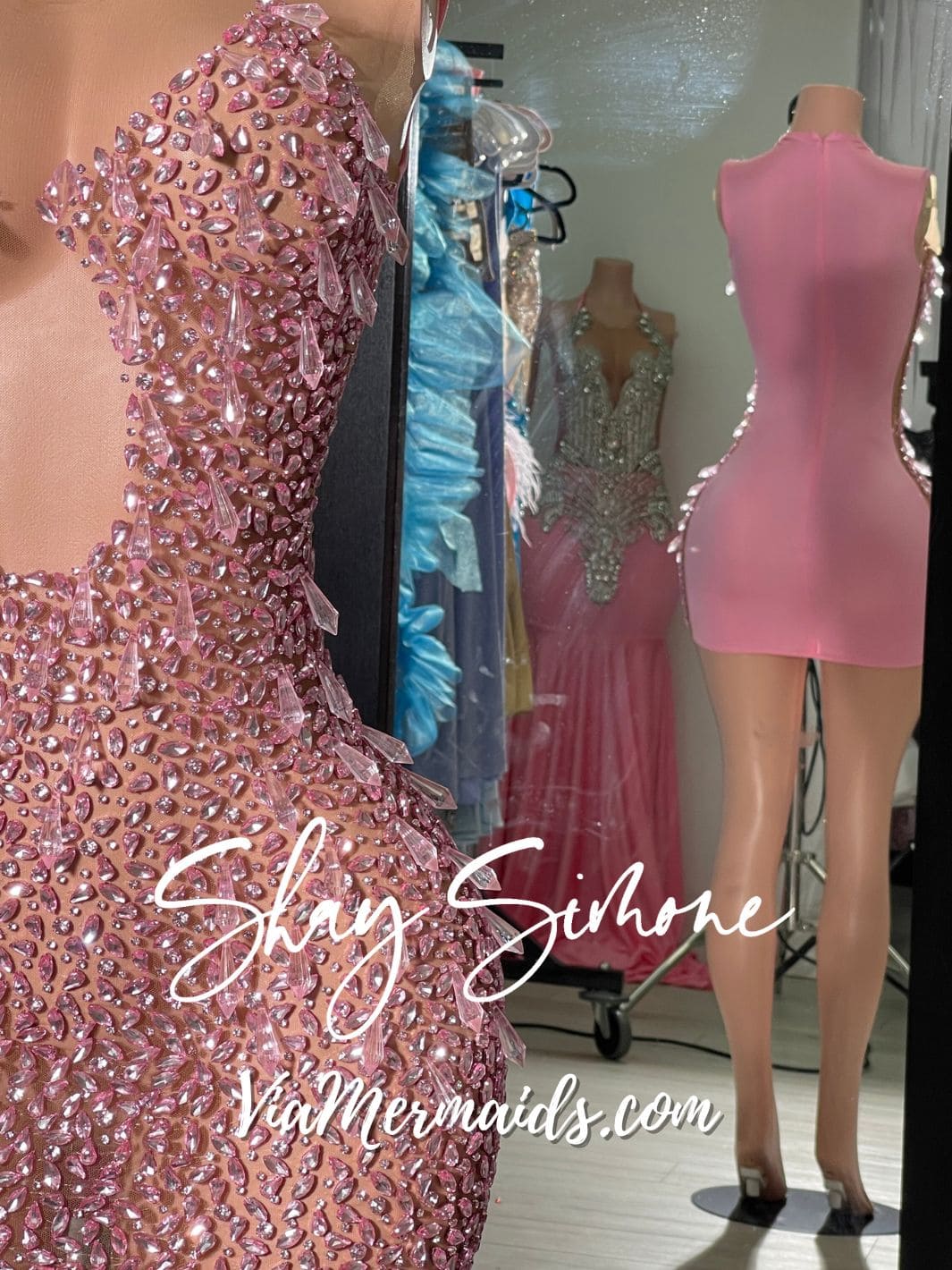 The Tiani Crystal Sheer Dress with Chandelier Crystals