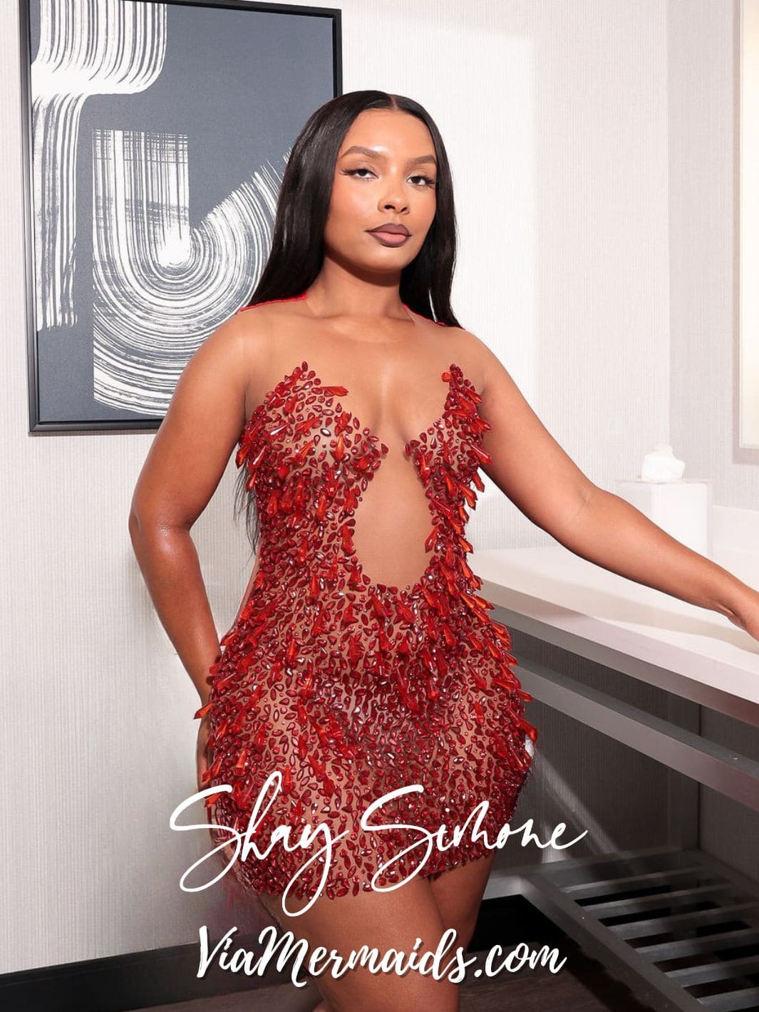 The Tiani Crystal Sheer Dress with Chandelier Crystals