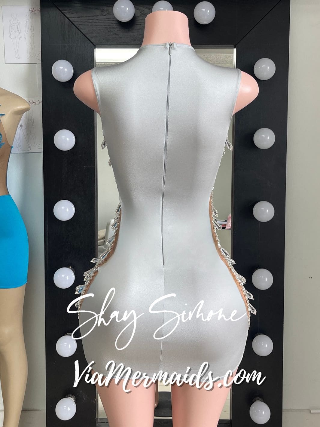 The Tiani Crystal Sheer Dress with Chandelier Crystals