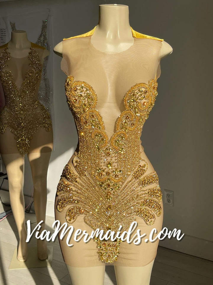 Rumi 2.0 Gold Rhinestone Dress