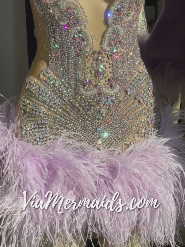 The Girl They LOVE TO HATE Custom Rhinestone Dress with Feathers