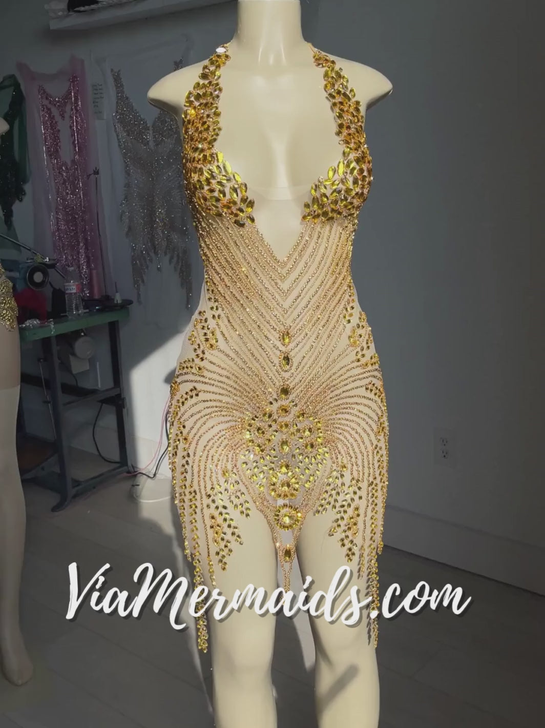 Claudia Gold Barbie Rhinestone Dress