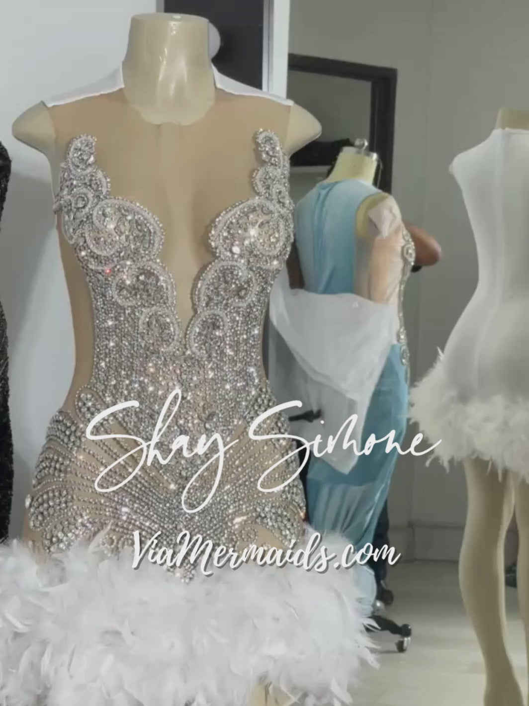 Sitting Pretty Princess - Custom Rhinestone Dress with Feathers