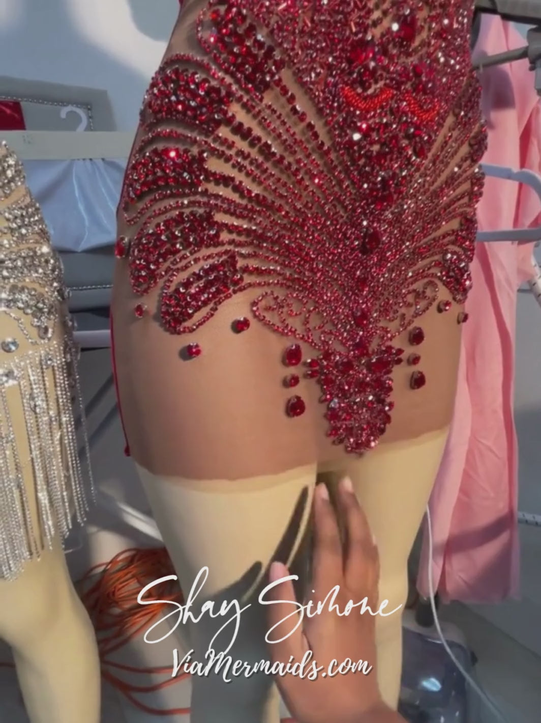 The Tiani Crystal Sheer Dress with Chandelier Crystals