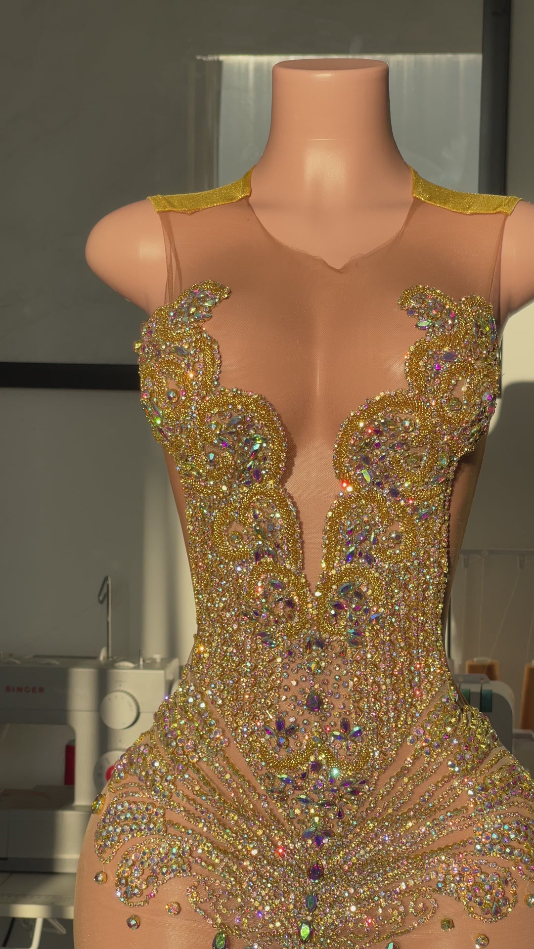 Rumi 2.0 IRIDESCENT Gold Rhinestone Dress
