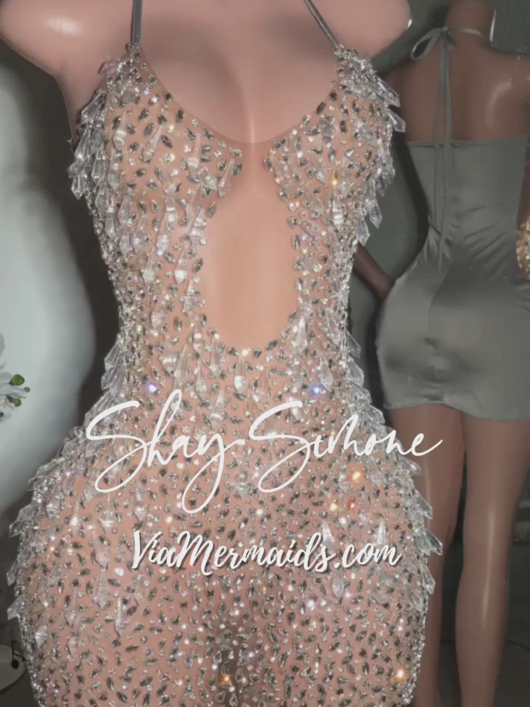 The Tiani Crystal Sheer Dress with Chandelier Crystals