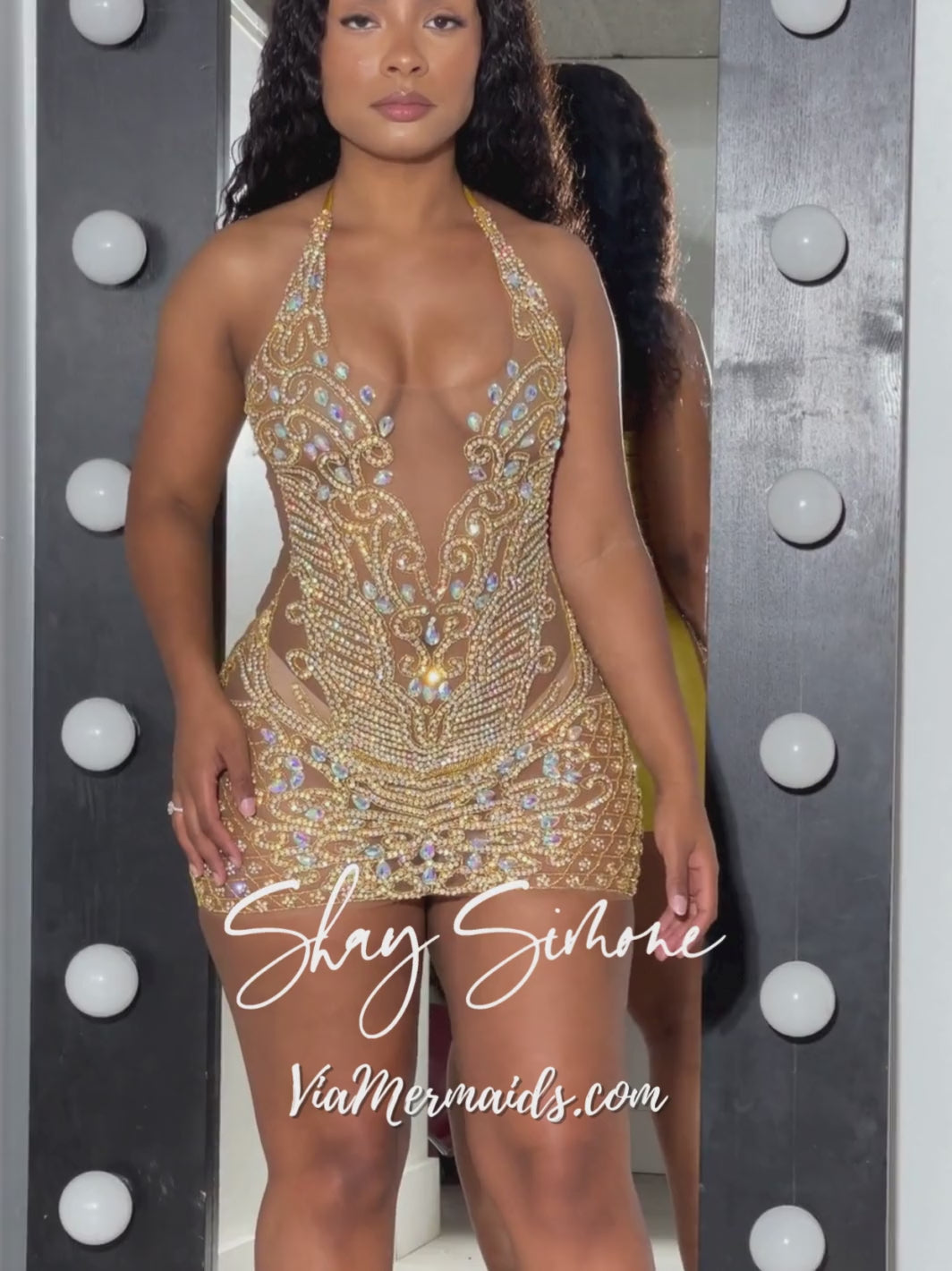 The Nola Gold Iridescent Rhinestone Birthday Dress