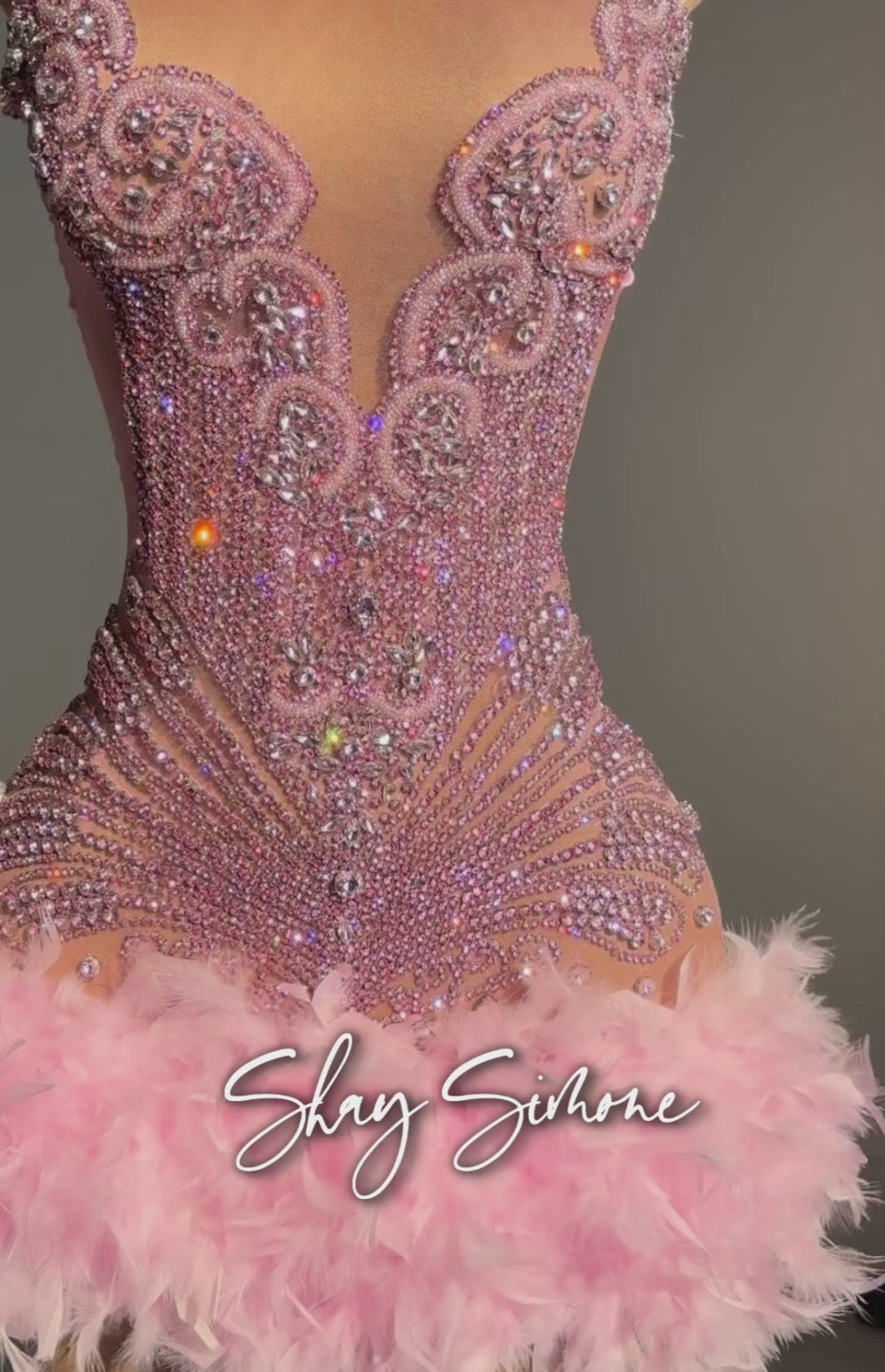 Sitting Pretty Pink Princess - Custom Pink Rhinestone Dress with Feathers