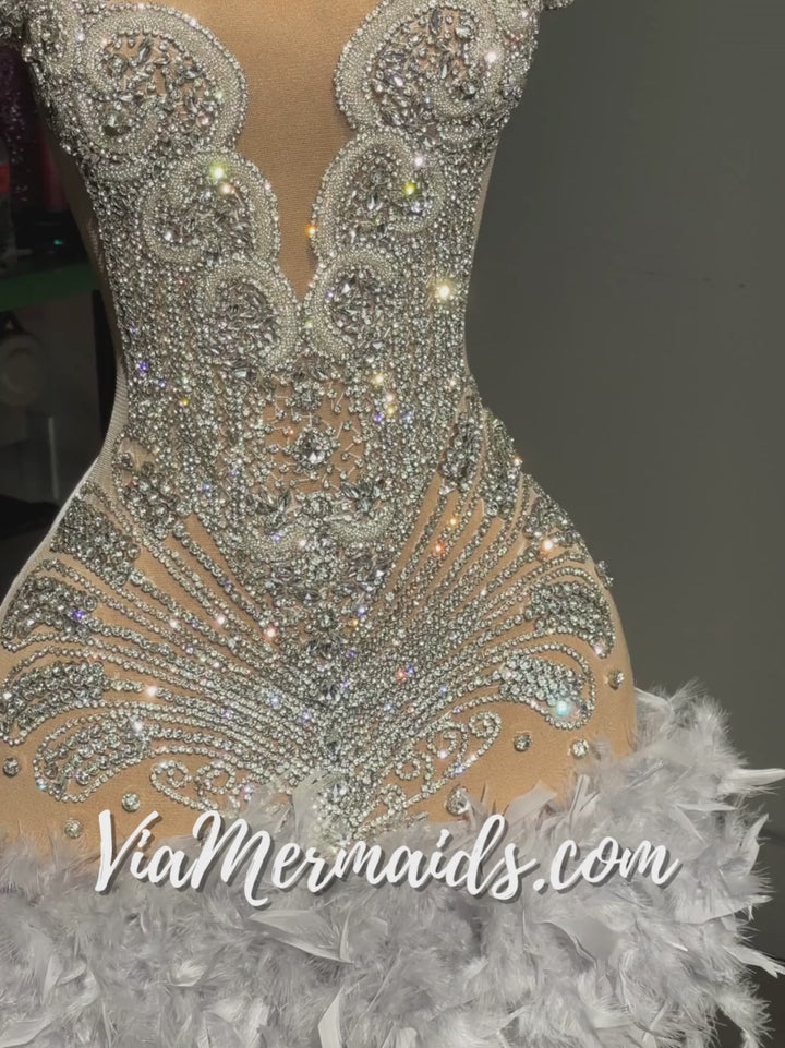 Sitting Pretty Princess - Custom Rhinestone Dress with Feathers