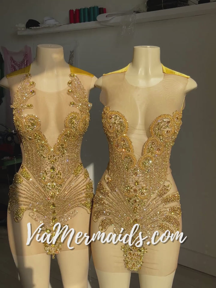Rumi 2.0 Gold Rhinestone Dress