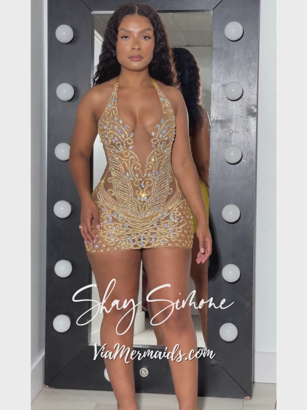 The Nola Gold Iridescent Rhinestone Birthday Dress