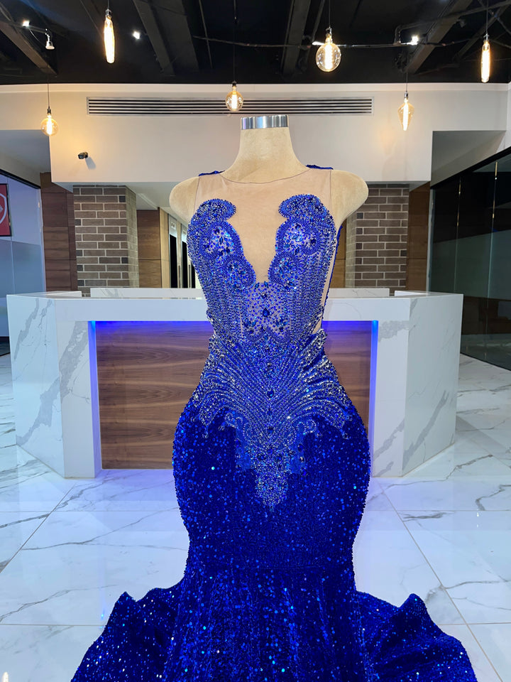 KHYLA - Royal Blue Rhinestone Stretch Sequin Dress