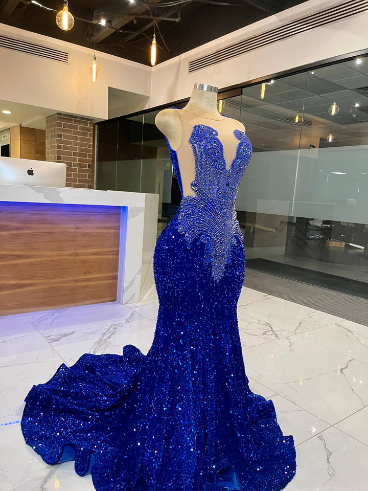 KHYLA - Royal Blue Rhinestone Stretch Sequin Dress