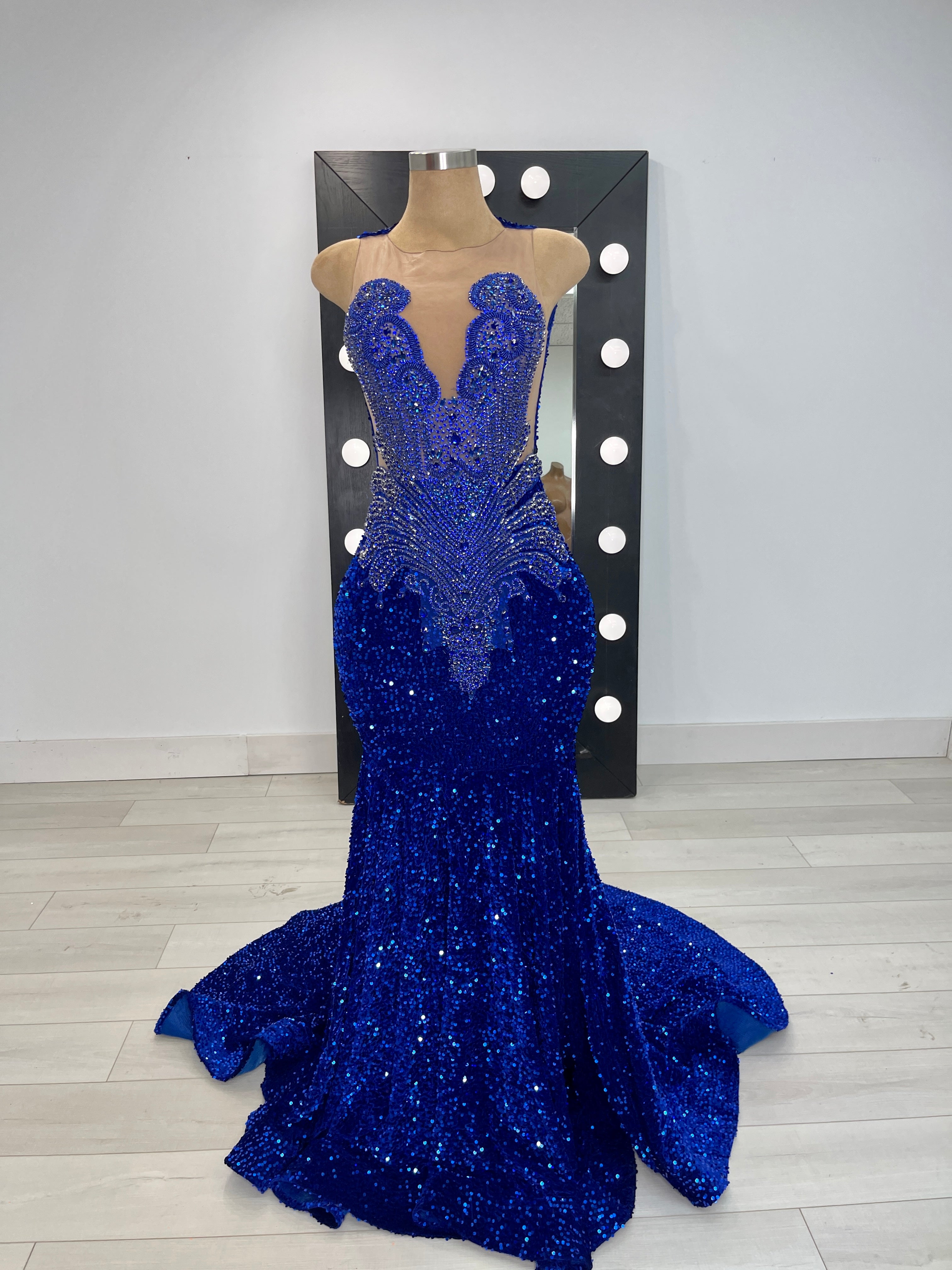 Royal Blue Rhinestone Stretch Sequin Dress