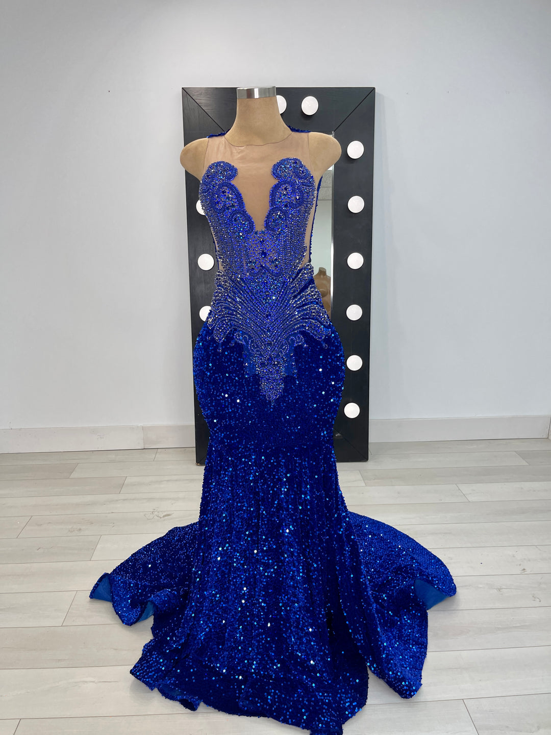 KHYLA - Royal Blue Rhinestone Stretch Sequin Dress