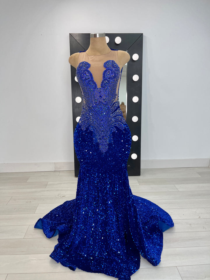KHYLA - Royal Blue Rhinestone Stretch Sequin Dress