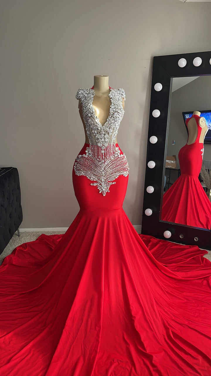 Crimson Red & Silver Dress